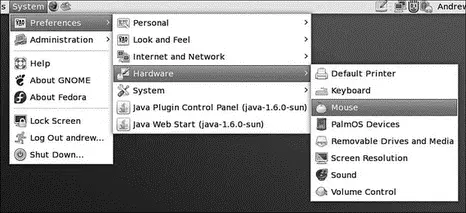 FIGURE 32 You can customize your Fedora desktop by using the Preferences - фото 42