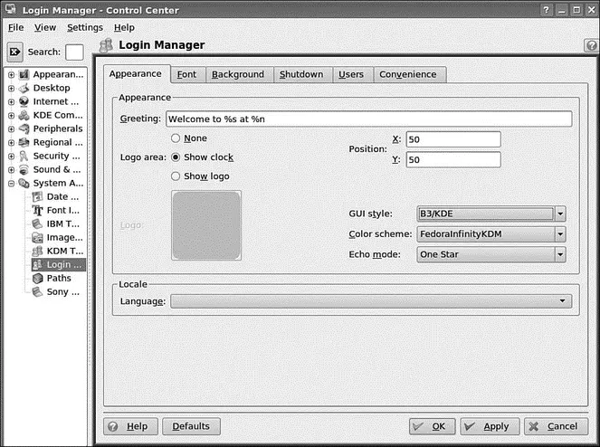 FIGURE 39 You configure kdm by choosing tabs and settings in the Control - фото 49