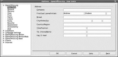 FIGURE 62 You can set user details for all OpenOfficeorg applications from - фото 71