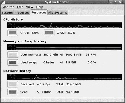 FIGURE 124 The Graph view of the System Monitor It shows CPU use memoryswap - фото 125