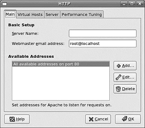 FIGURE 171 The systemconfighttpd main dialog box provides access to basic - фото 139