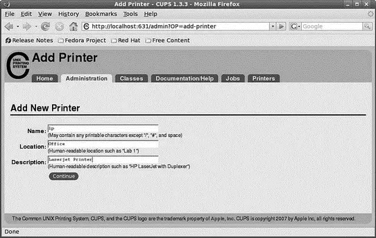 FIGURE 1913 Use CUPS to create a new printer queue Click the Continue button - фото 161