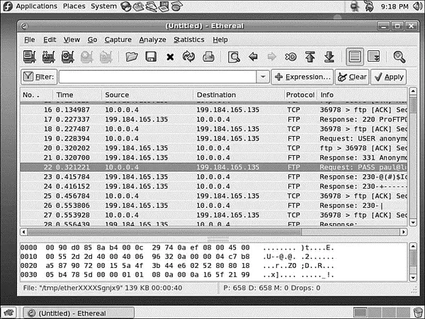 FIGURE 201 The etherealclient can filter and sniff FTP sessions to capture - фото 166