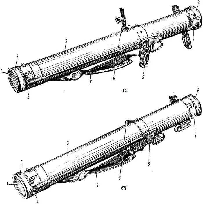 Рис 1 93мм реактивный пехотный огнемет РПОА в боевом а и походном б - фото 1