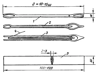Рис 2 Инструменты для вязания сети 1челнок из расклепанной проволоки для - фото 2