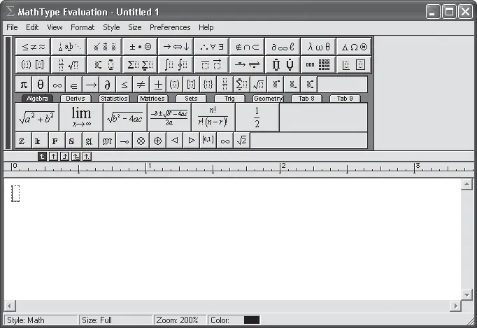Рис 38 Окно MathType Наиболее популярные шаблоны и символы вынесены в третий - фото 49