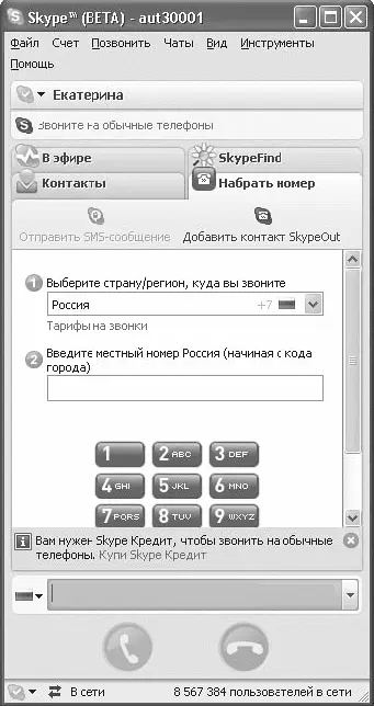 Рис 67 Окно Skype Под списком абонентов расположена строка ввода имени - фото 126