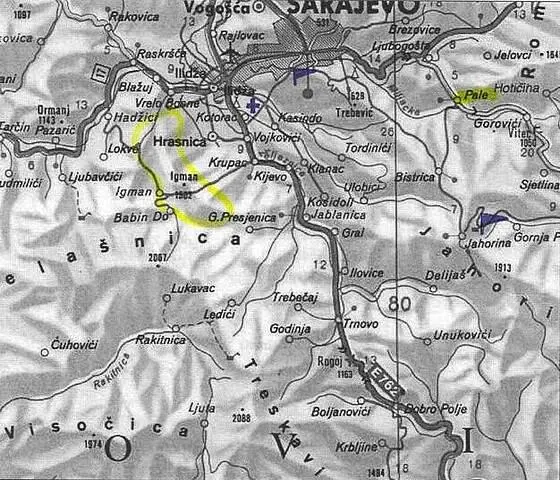 Карта Сараева и прилегающих районов Флажками отмечены база РДО3 в пригороде - фото 5