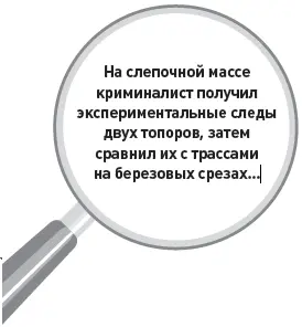 На слепочной массе криминалист получил экспериментальные следы двух топоров - фото 3