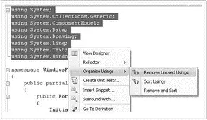 Figure 243 Then you can choose to Remove all unused using statements Sort - фото 47