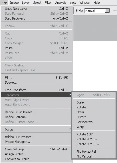 Рис 624Подменю трансформаций Здесь нам открывается меню в котором - фото 175