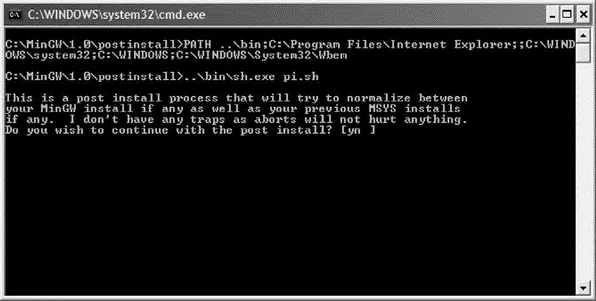 Figure 27 MSYS post install script The installation process puts an MSYS - фото 8