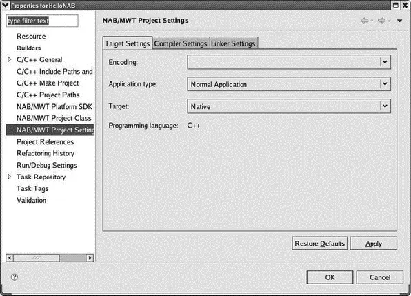Figure 618 NABMWT Project Settings dialog The Target dropdown brings up a - фото 99