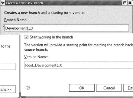 Figure 826 Create CVS branch The branch name shows up next to the project - фото 143