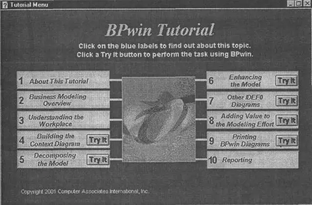 Рис 151 Диалог BPwin Tutorial Уроки представляют собой последовательное - фото 123