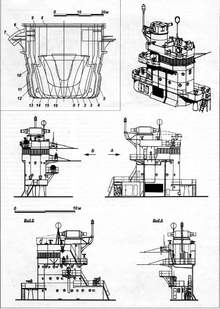 Проекция корпус Надстройка остров авианосца Akagi Кормовая часть - фото 21