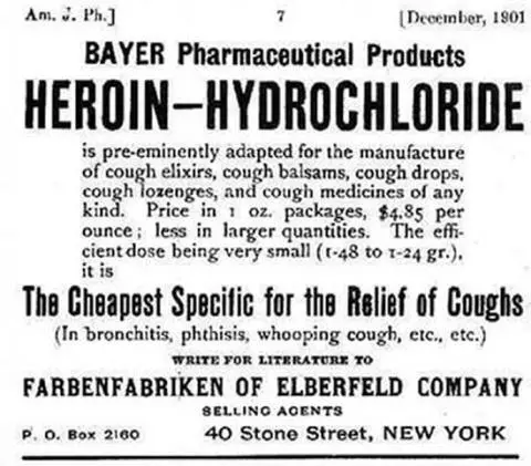 Bayer heroin newspaper advertisement c 1901 Bayer Co bottle of heroin - фото 15