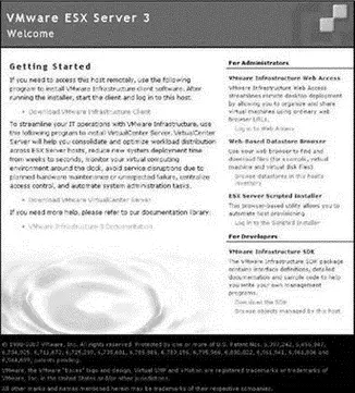 Figure 222The home page for an ESX Server host provides access to the Scripted - фото 33