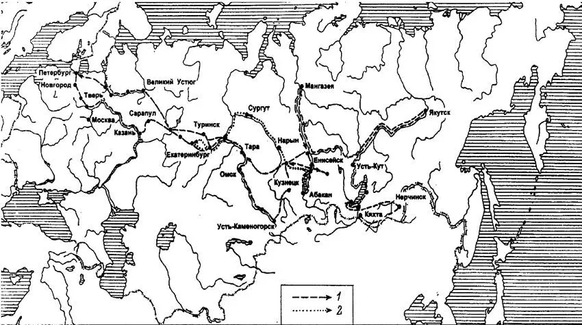 Карта путешествий ИГ Гмелина и ГФ Миллера 17331743 гг 1 путь Гмелина - фото 4