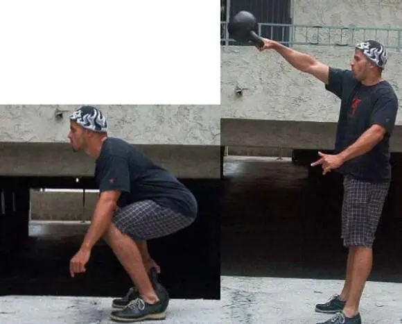 Exercise Description Place one kettlebell between your feet Push back with - фото 40