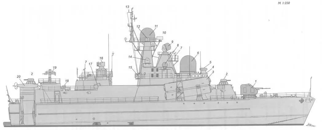 Схема внешнего вида малого ракетного корабля пр 1239 I 76мм АУ АК176 - фото 12