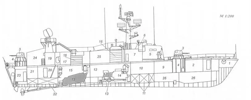 Схема общего расположения ракетных катеров пр 205 и пр 205У 1 форпик 2 - фото 18