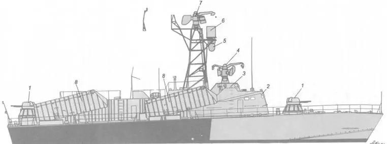 Схема внешнего вида ракетного катера Р161 после модернизации по пр 205ЭМ - фото 22