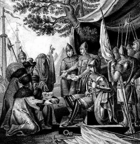 Рюрик Синеус и Трувор принимают послов славянских призывающих их на княжение - фото 22