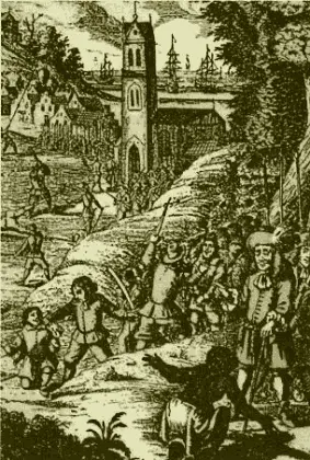 Захват Панамы Генри Морганом в 1671 году Гравюра 1684 г Форт возведенный - фото 30