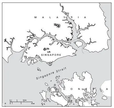 The Singapore Strait 32 miles wide at its narrowest point begins at - фото 3