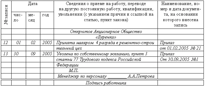 Рис27 Образец оформления трудовой книжки при увольнении работника В случае - фото 28