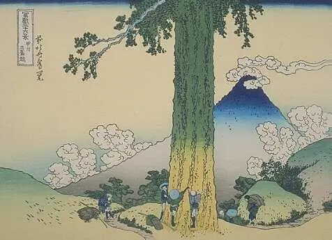 Sunlight Clean air The print shows a big cryptameria tree Fuji looming - фото 11