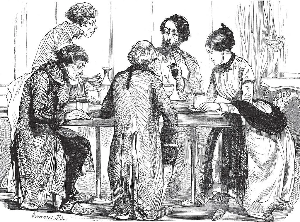 Абель Дамуре Утро в парижском кафе Литография из журнала Illustration 1846 - фото 206