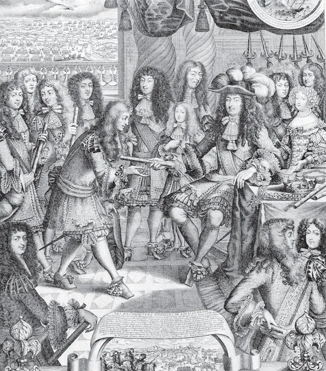 Сцена при дворе Людовика XIV Гравюра французской школы 1676 3 Переезд двора - фото 96