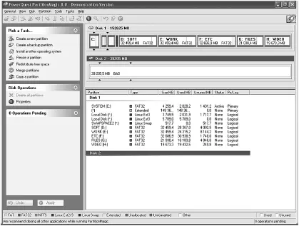 Рис 410Partition Magic В левой части окна вы увидите команды для работы с - фото 71