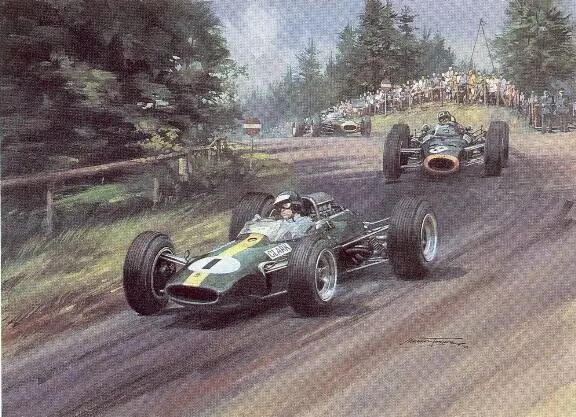 Хилл BRM и Гарни Brabham преследуют Кларка во время Гранпри Германии на - фото 12