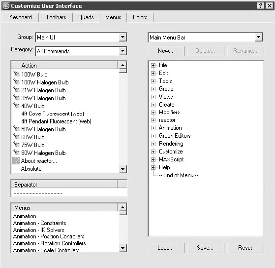 Рис 139Вкладка Menus Меню окна Customize User Interface Настройка - фото 101