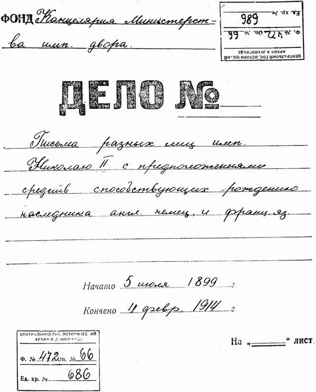 Обложка архивного дела Письма разных лиц с предложениями средств - фото 108