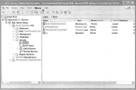 Рис 1110 Список учетных записей Logins в окне программы SQL Server - фото 122