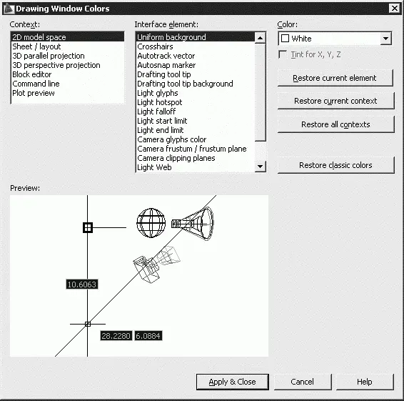 Рис 33Диалоговое окно изменения цвета элементов рабочего стола AutoCAD - фото 115