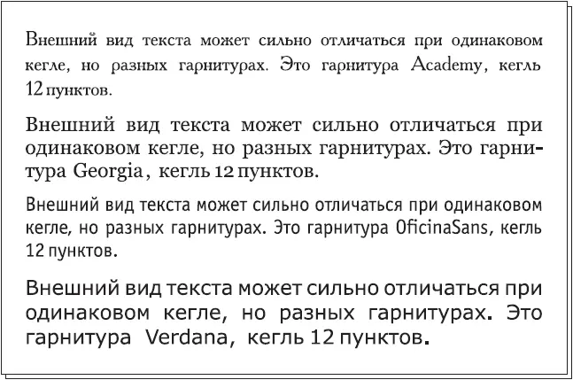 Рис 114 Текст набранный одним кеглем но разными гарнитурами Строение - фото 17