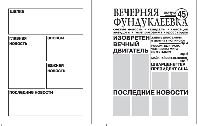 Рис 310 Модульная сетка слева и сверстанная по ней первая полоса справа - фото 67