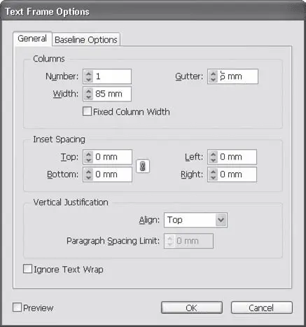 Рис 1313 Диалоговое окно Text Frame Options Настройки текстового фрейма - фото 259