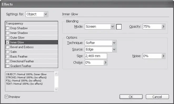 Рис 1519 Диалоговое окно Effects Эффекты раздел Inner Glow Внутреннее - фото 309