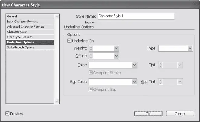 Рис 179 Диалоговое окно настроек стиля символов раздел Underline Options - фото 349