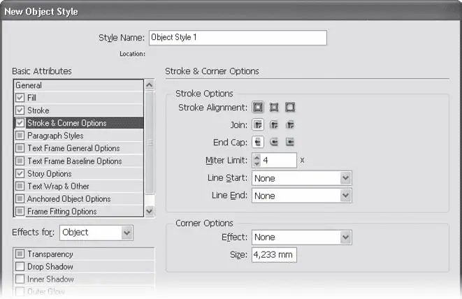 Рис 1728 Диалоговое окно настроек стиля объектов раздел Stroke Corner - фото 368