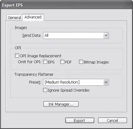 Рис 192 Диалоговое окно Export EPS Экспорт в формат EPS вкладка Advanced - фото 401