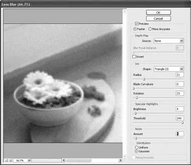 Рис 1810 Окно команды Lens Blur Размытие объектива Настройки команды - фото 253