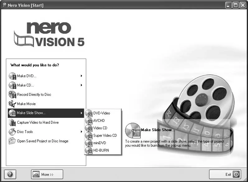 Рис 31Выбор задачи в Nero Vision 5 6 Откроется рабочее окно программы Nero - фото 15