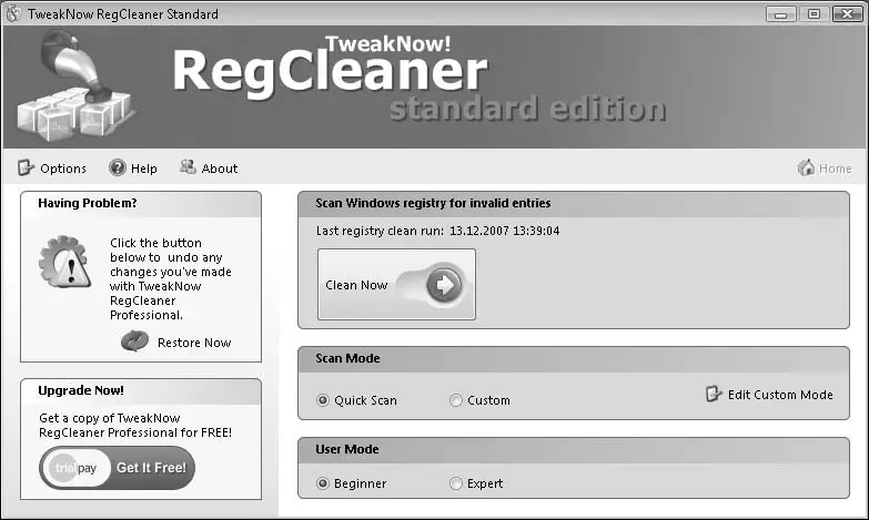 Рис 167 Окно программы TweakNow RegCleaner Standard В любом случае выбрав - фото 92